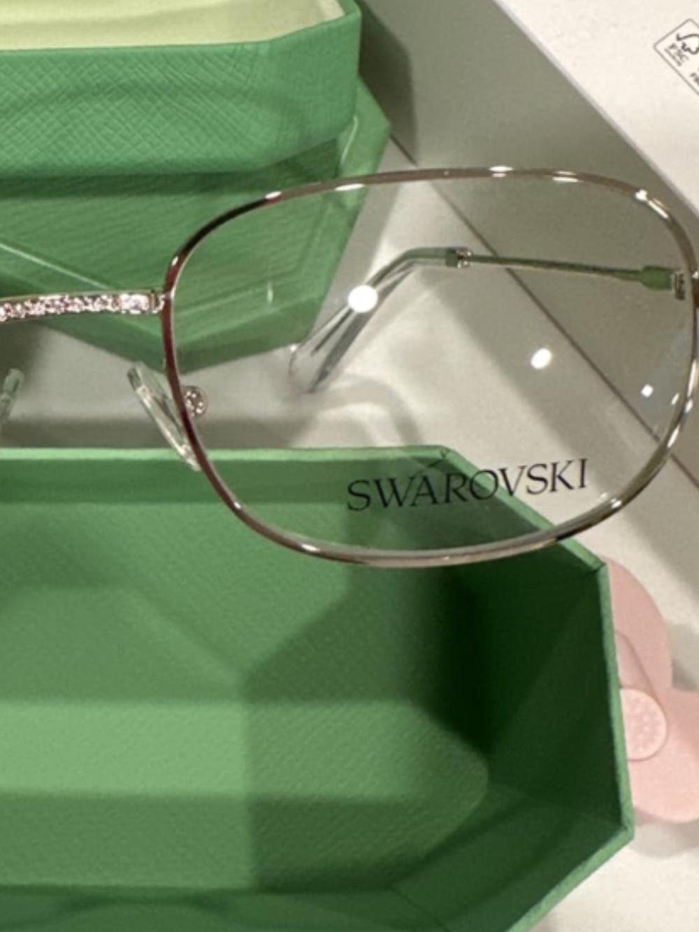 🆕🤓Swarovski Women's Silver tone Crystal Accent Eyeglass Frame and case